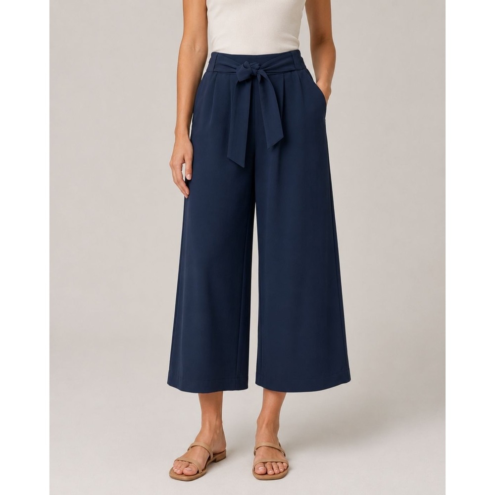 Lululemon Noir Pant Culotte Womens 4 Navy Blue Tie Waist Cropped Wide Leg